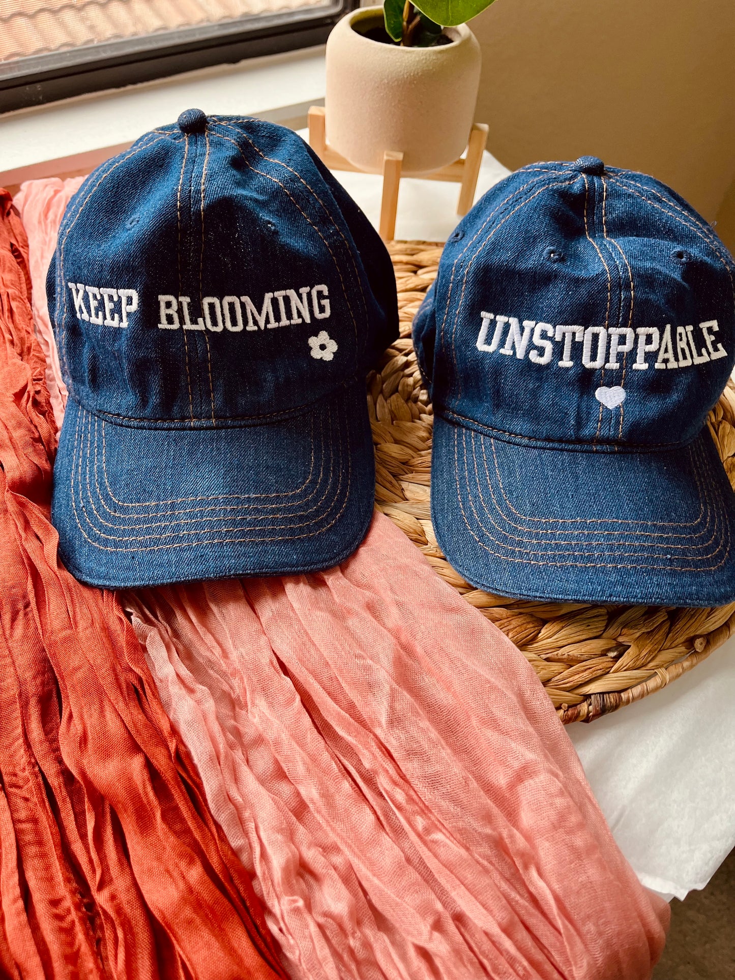 "Keep Blooming" Denim Cap
